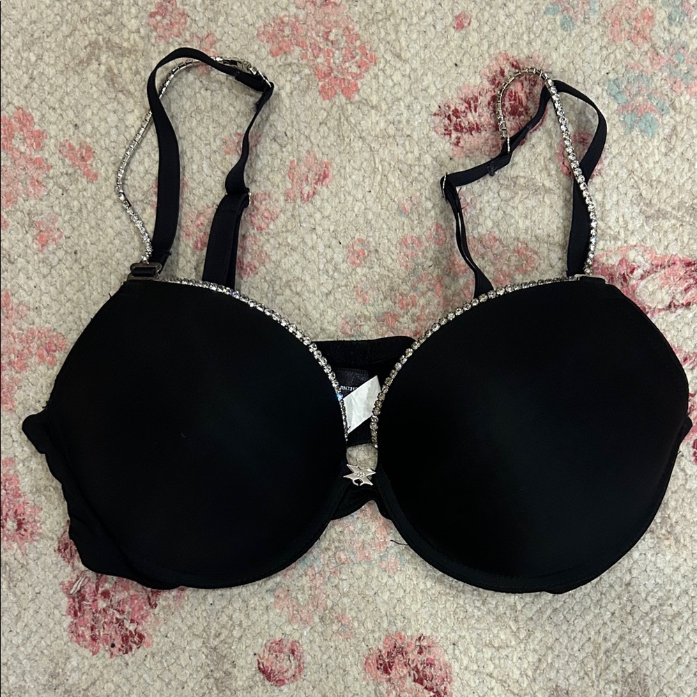 Frederick’s of Hollywood 38B Elegant Black Women's Rhinestone Bra